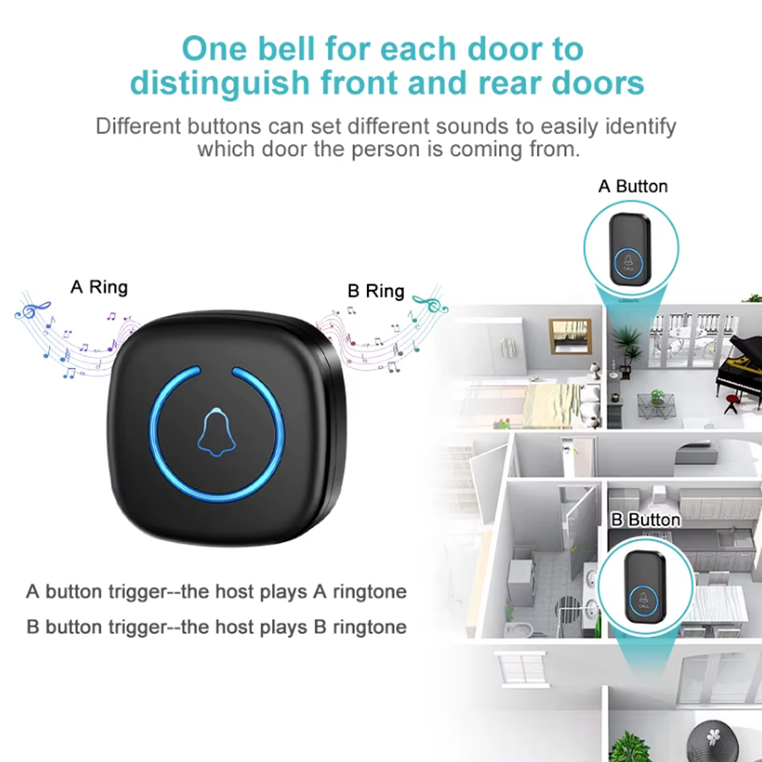 Wireless Smart Doorbell with 300M Range and 60 Melodies